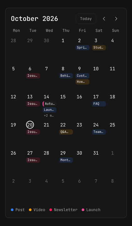 Calendar, filling its space