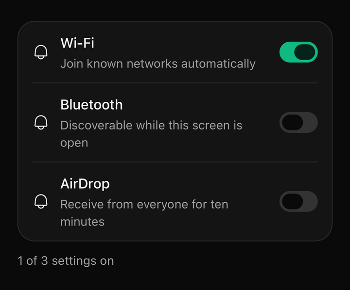 In a settings list